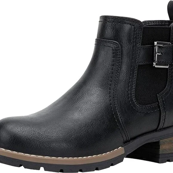 Black Ankle Boots 8.5 - 9 Booties Shoes Moto Short Chelsea Low Heel Faux Leather - Picture 7 of 7